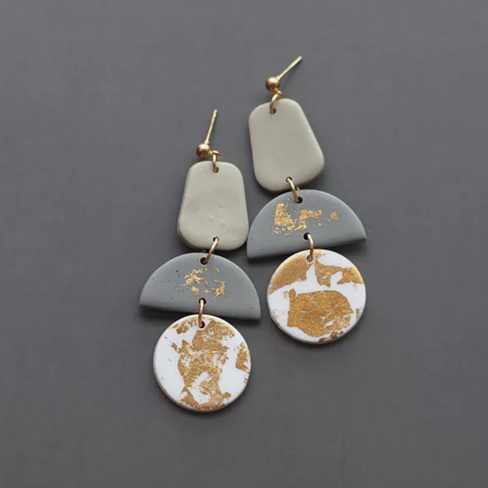 Zoe Polymer Clay & Gold Foil Earrings IV